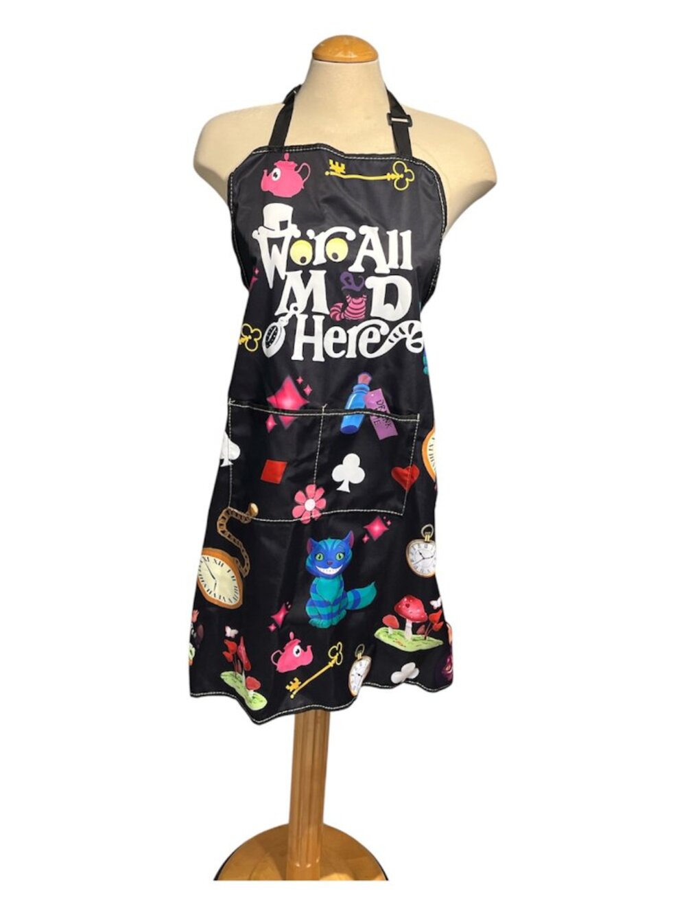 DISNEY Alice in Wonderland Apron Cheshire Cat "We're All Mad Here" Adult O/S